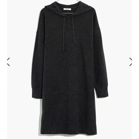 Madewell Size S Charcoal Knit Cotton Blend Drawstring Hoodie Sweater Dress - Picture 2 of 6